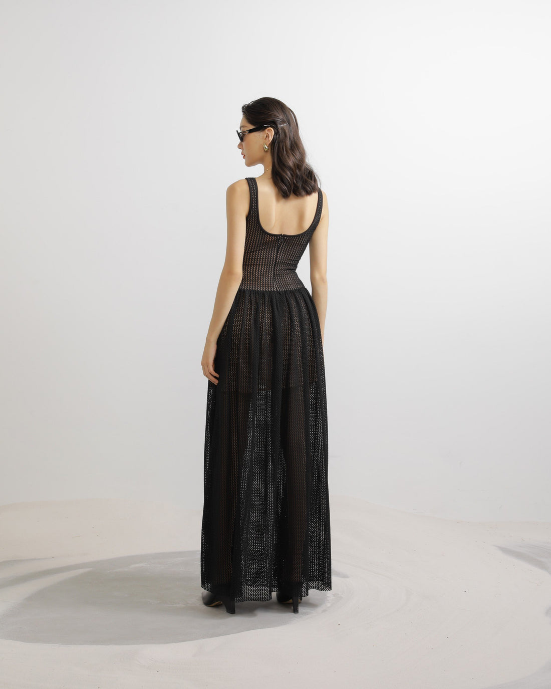 Lace Cami Midi Dress in Black