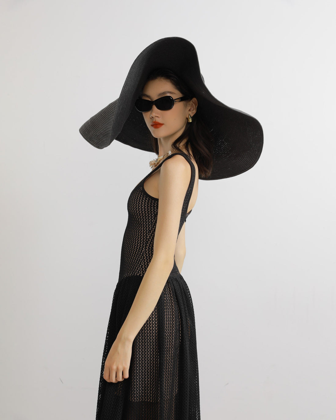 Lace Cami Midi Dress in Black