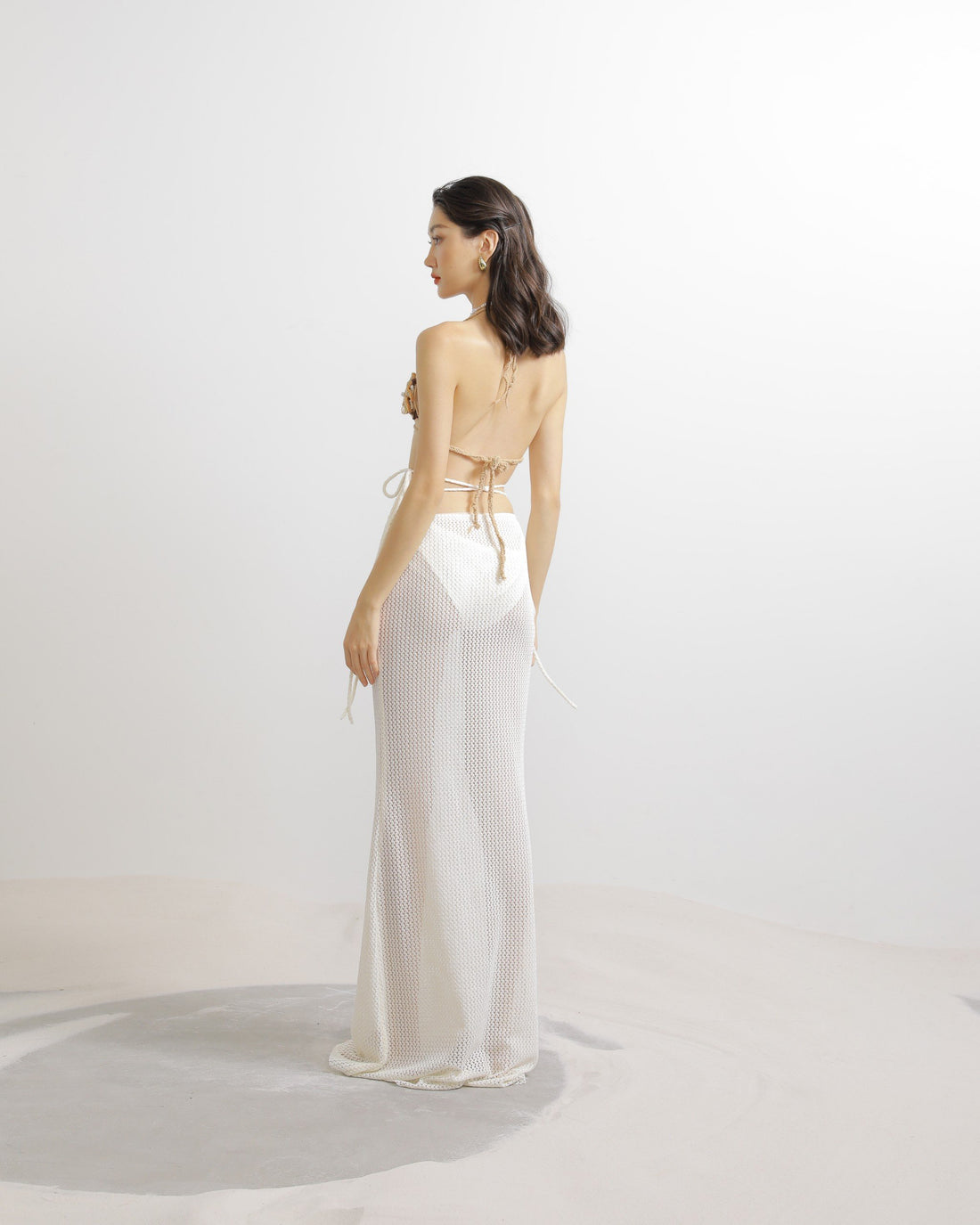 Lace Jersey Midi Skirt with Lace Jersey Underpants in White