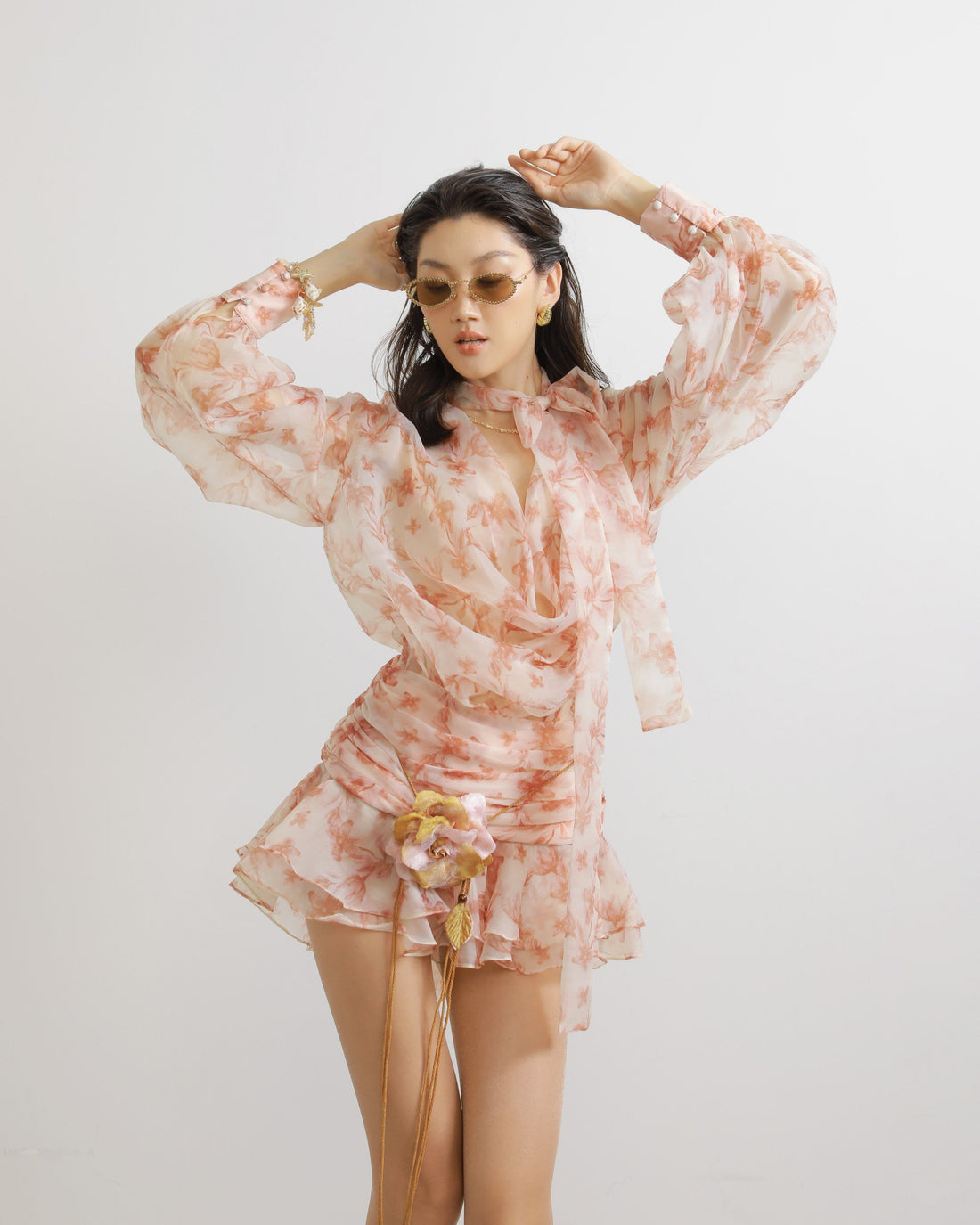 Floral Chiffon Puffball Puff Sleeve Mini Dress