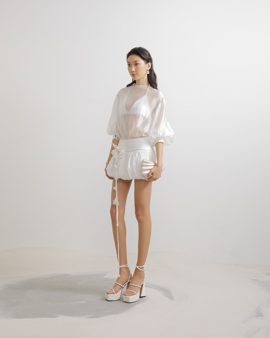 Organza Puff Sleeves Top