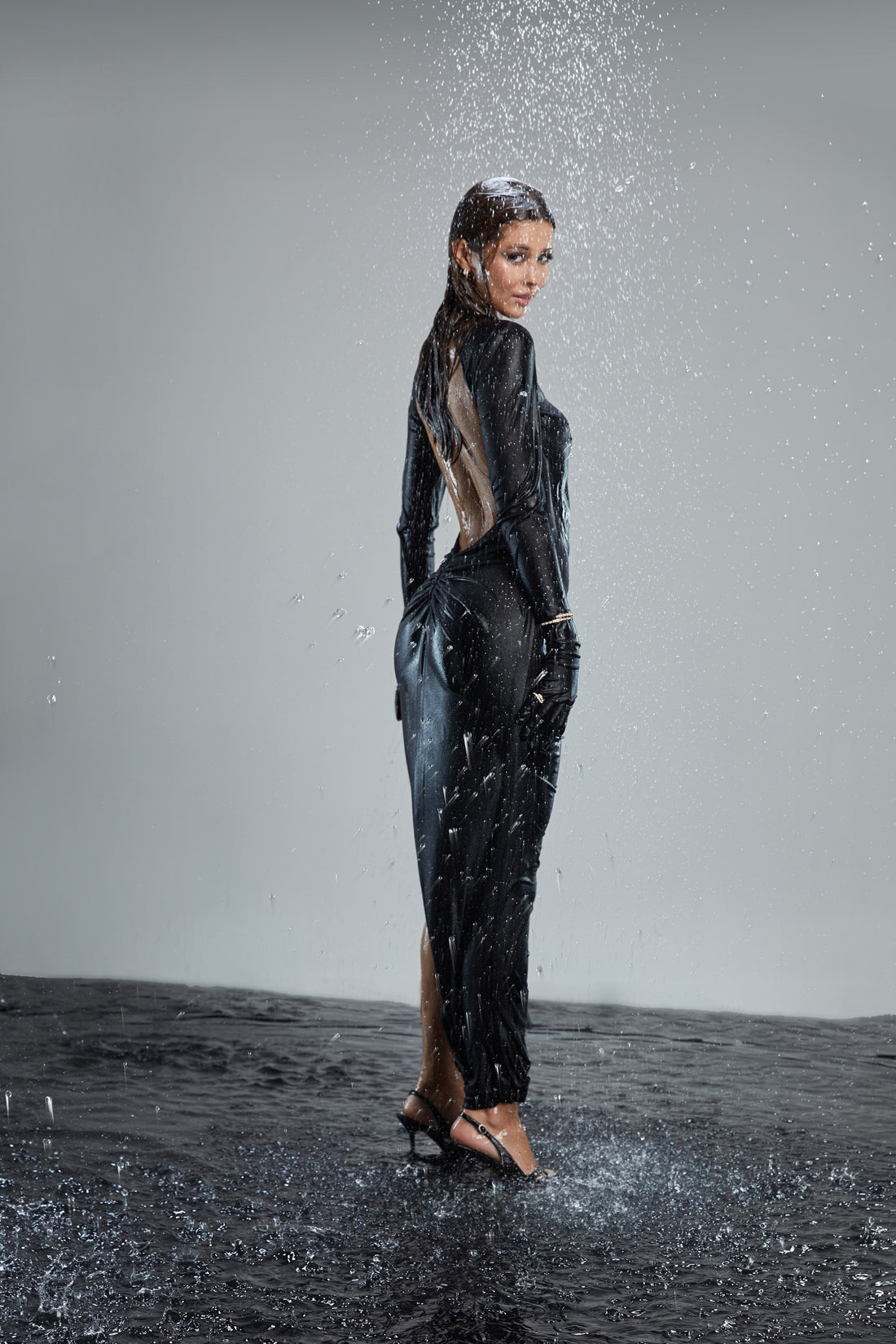 Black High Slit Velvet Maxi Dress