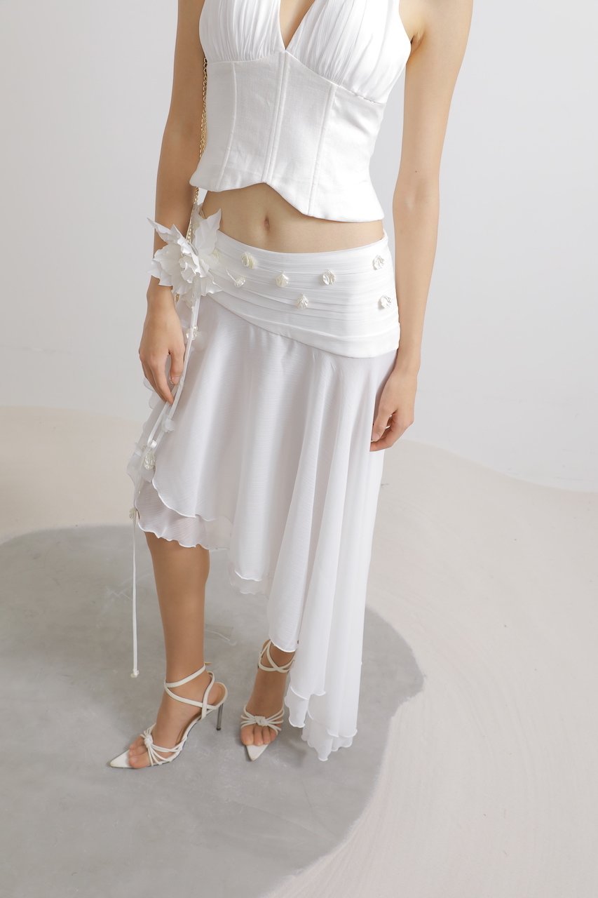 Linen Floral Embroidered Gown Skirt in White