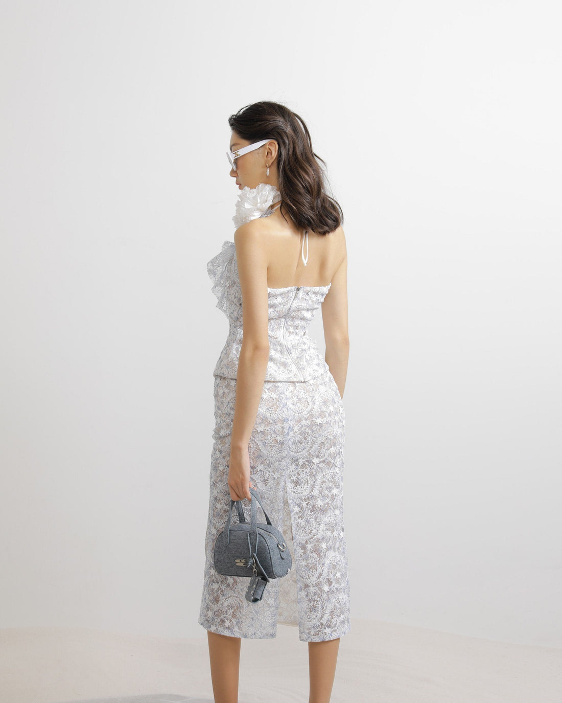 Lace Midi Skirt in Baby Blue