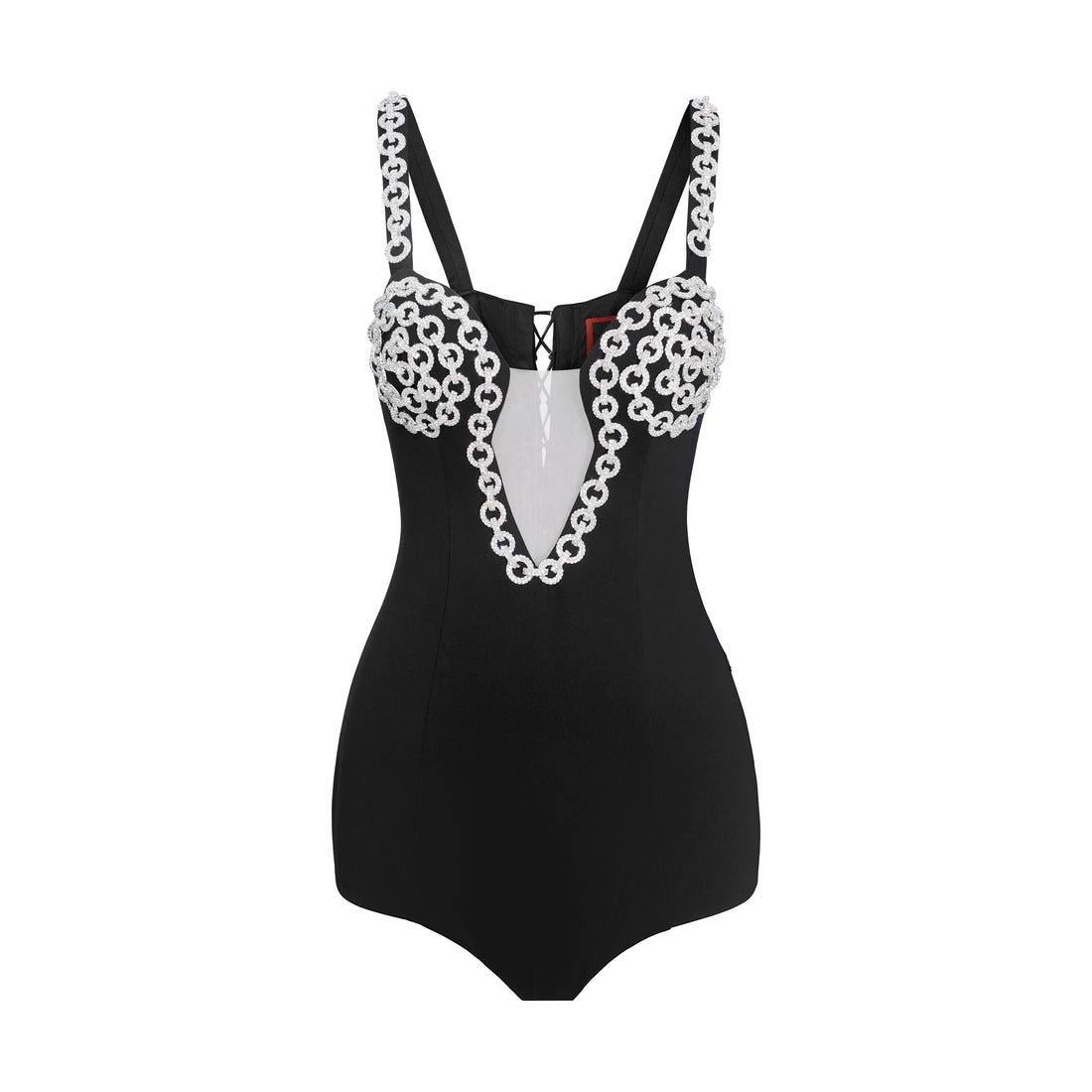 CRYSTAL STONE TASSEL V NECK BODYSUIT