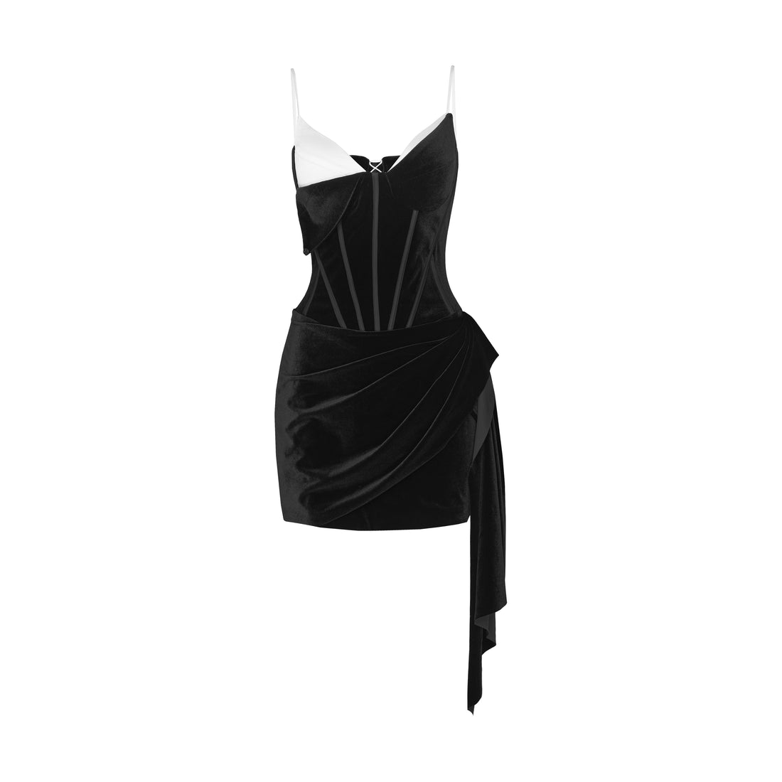 black velvet corset mini dress Black Velvet Corset Lace-Up Turtleneck Mini Dress /1-2-2-1