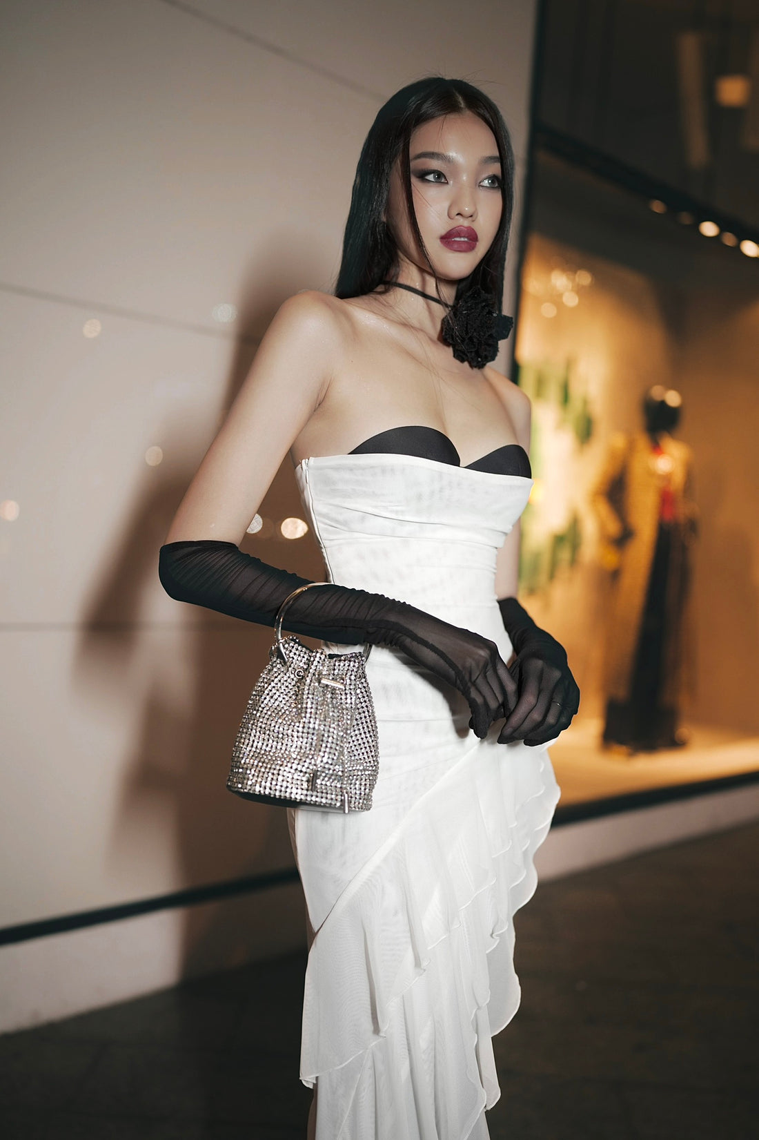 ASYMMETRICAL RUFFLE MESH MIDI DRESS – LASSY VIETNAM ASYMMETRICAL RUFFLE MESH MIDI DRESS – LASSY VIETNAM