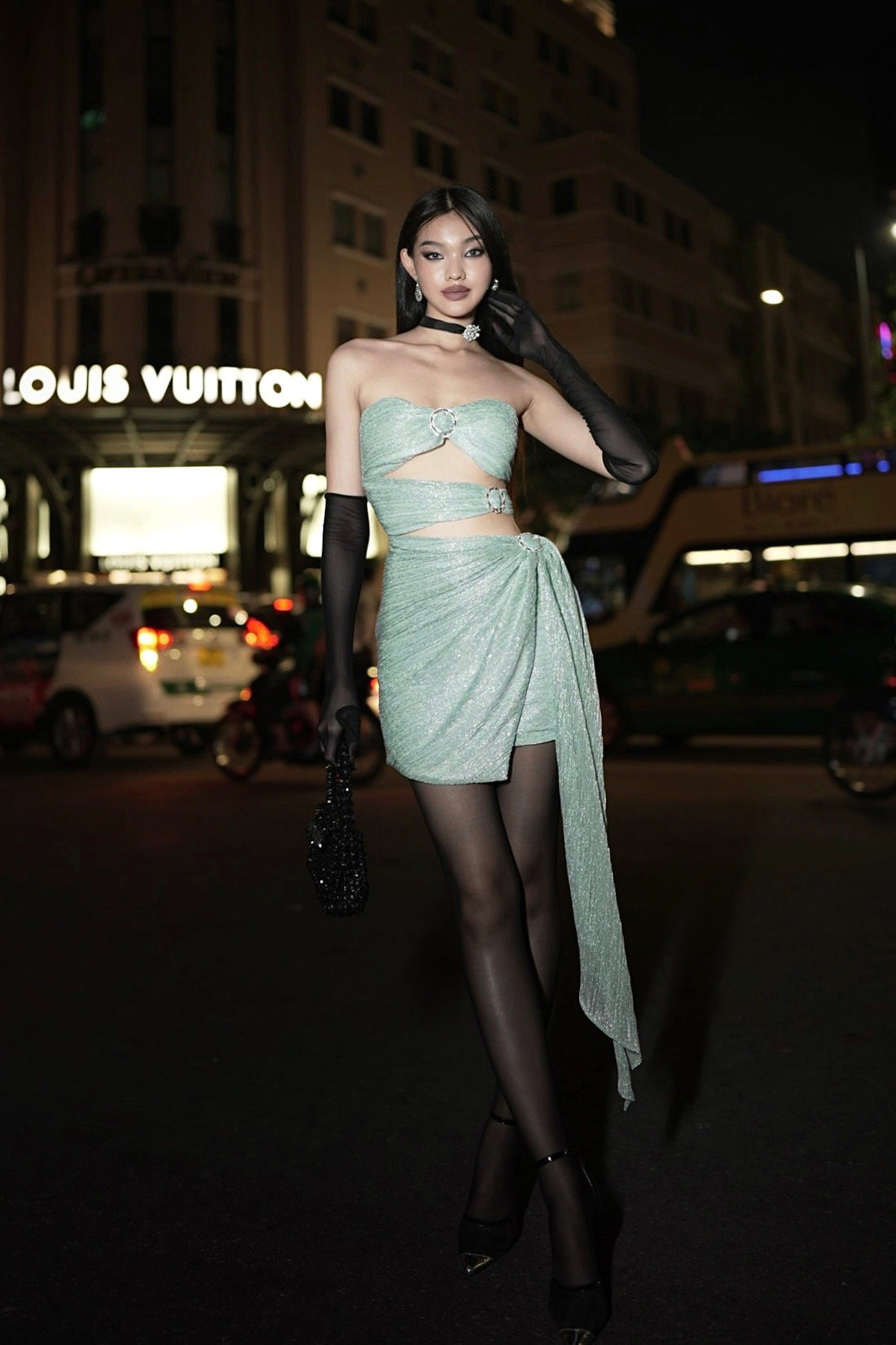 MINT MESH RUCHED MINI DRESS