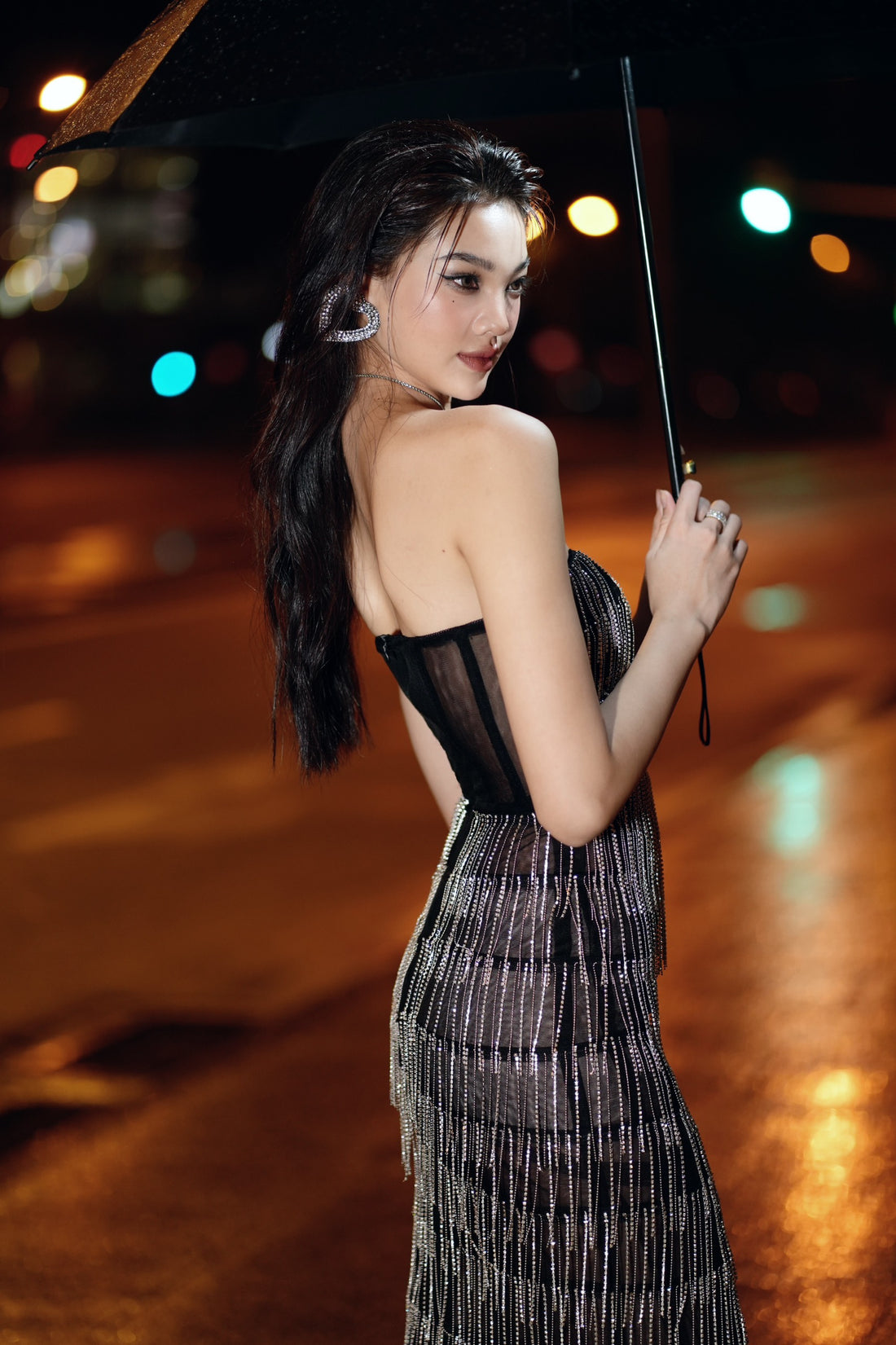 Black Fringe Long-dress