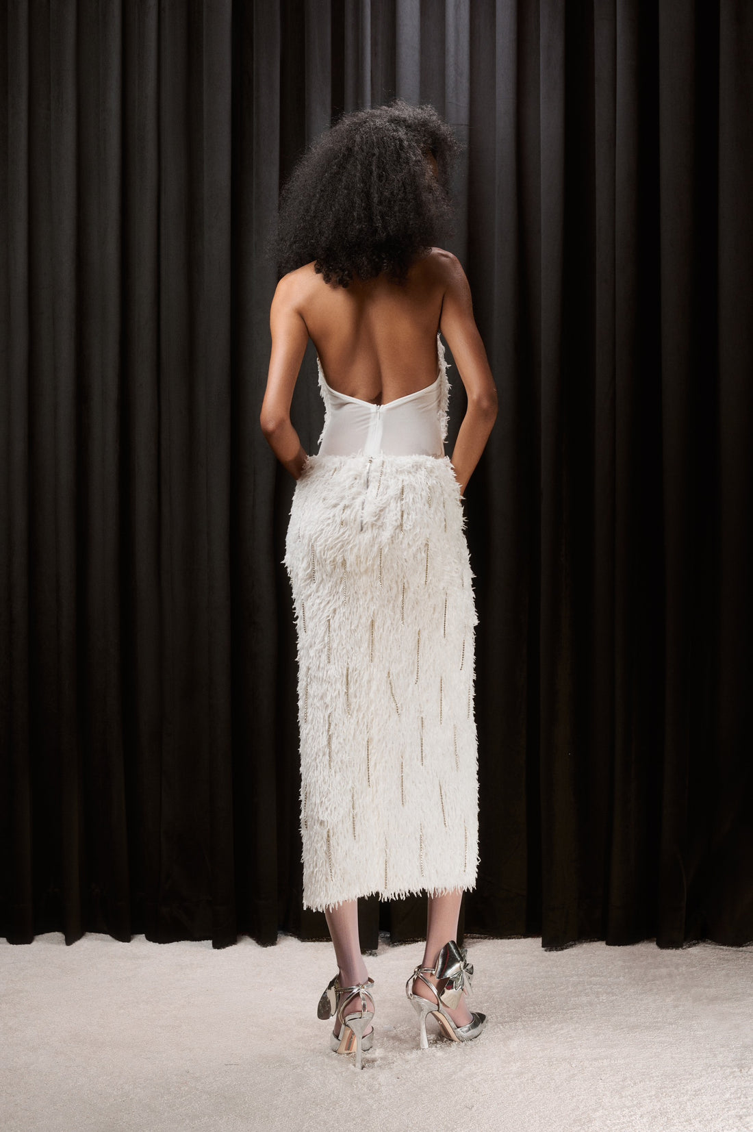 WHITE FUR HALTED BODYSUIT
