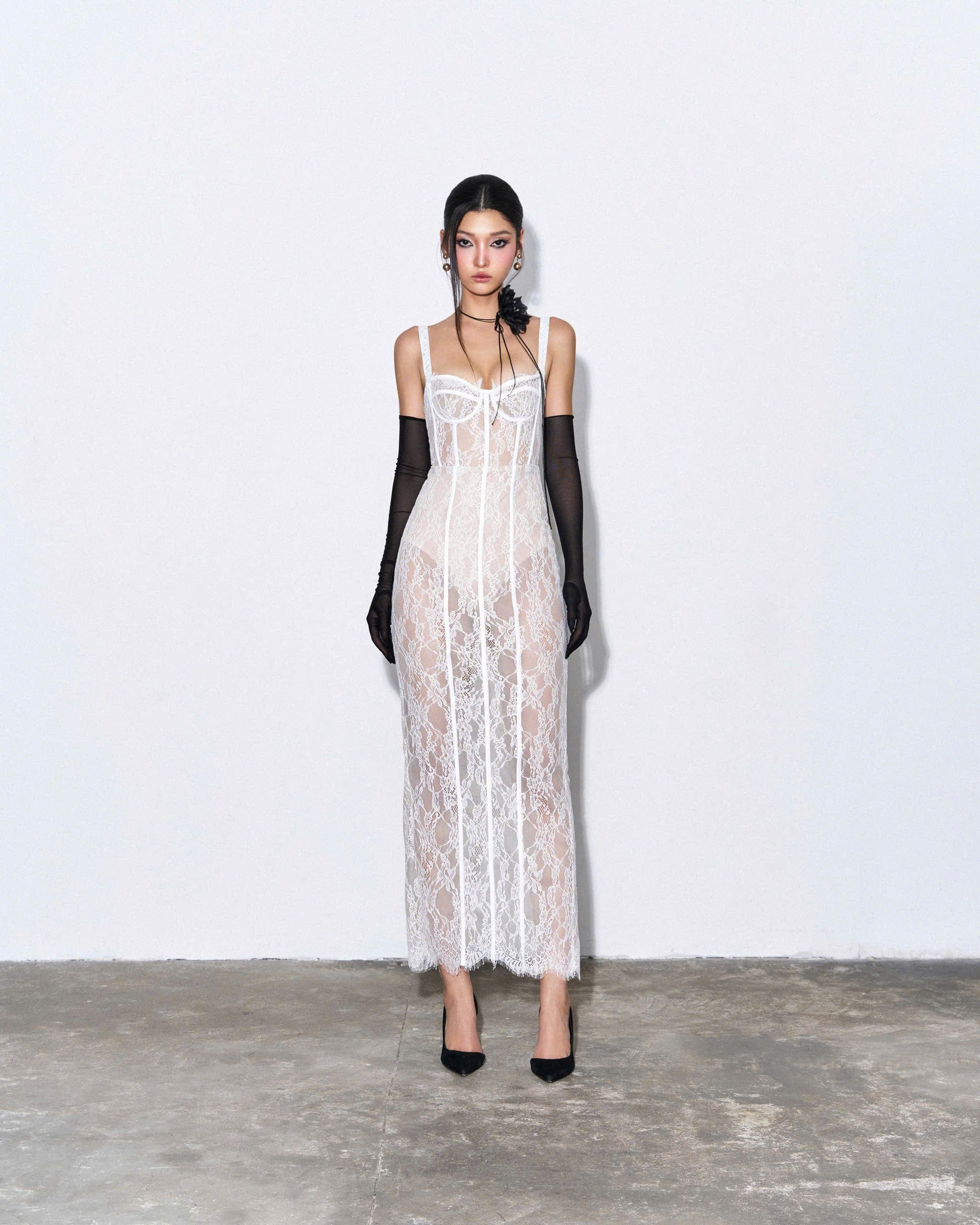 Sheer White Lace Bustier Dress – LASSY VIETNAM