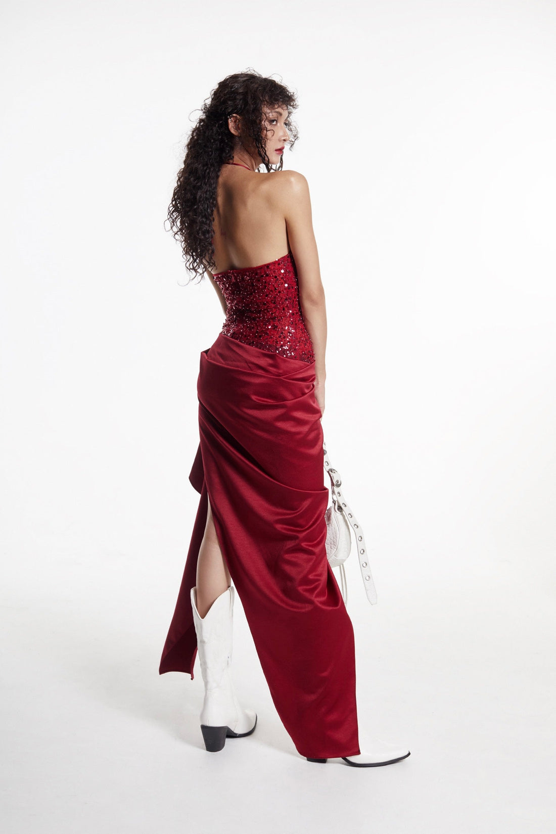 High Split Silk Skirt With Charm