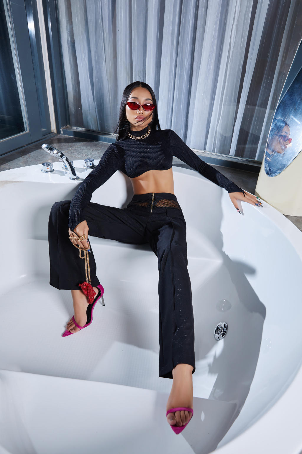 Black Mesh Cashmere Trouser