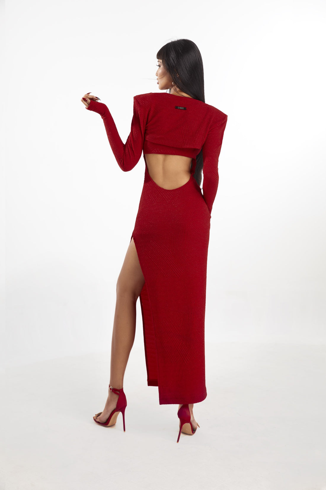 Red High Split Jersey Maxi Dress With Coat