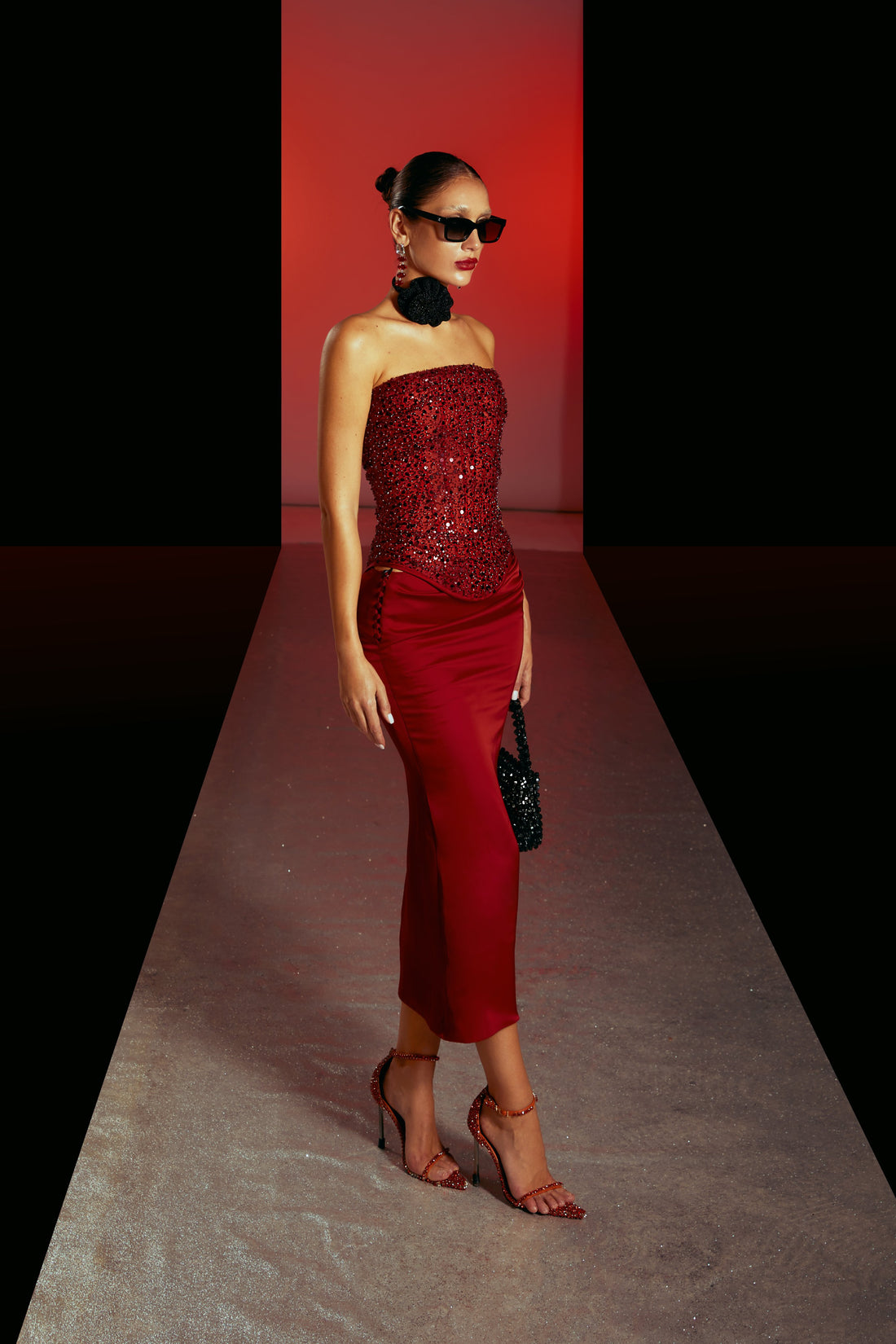 Red Mesh Sequin Corset