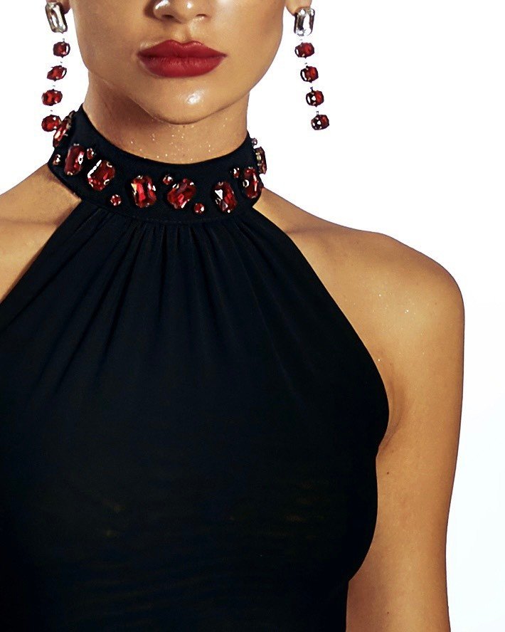 Crystal Emdroidery Halter Bodysuit